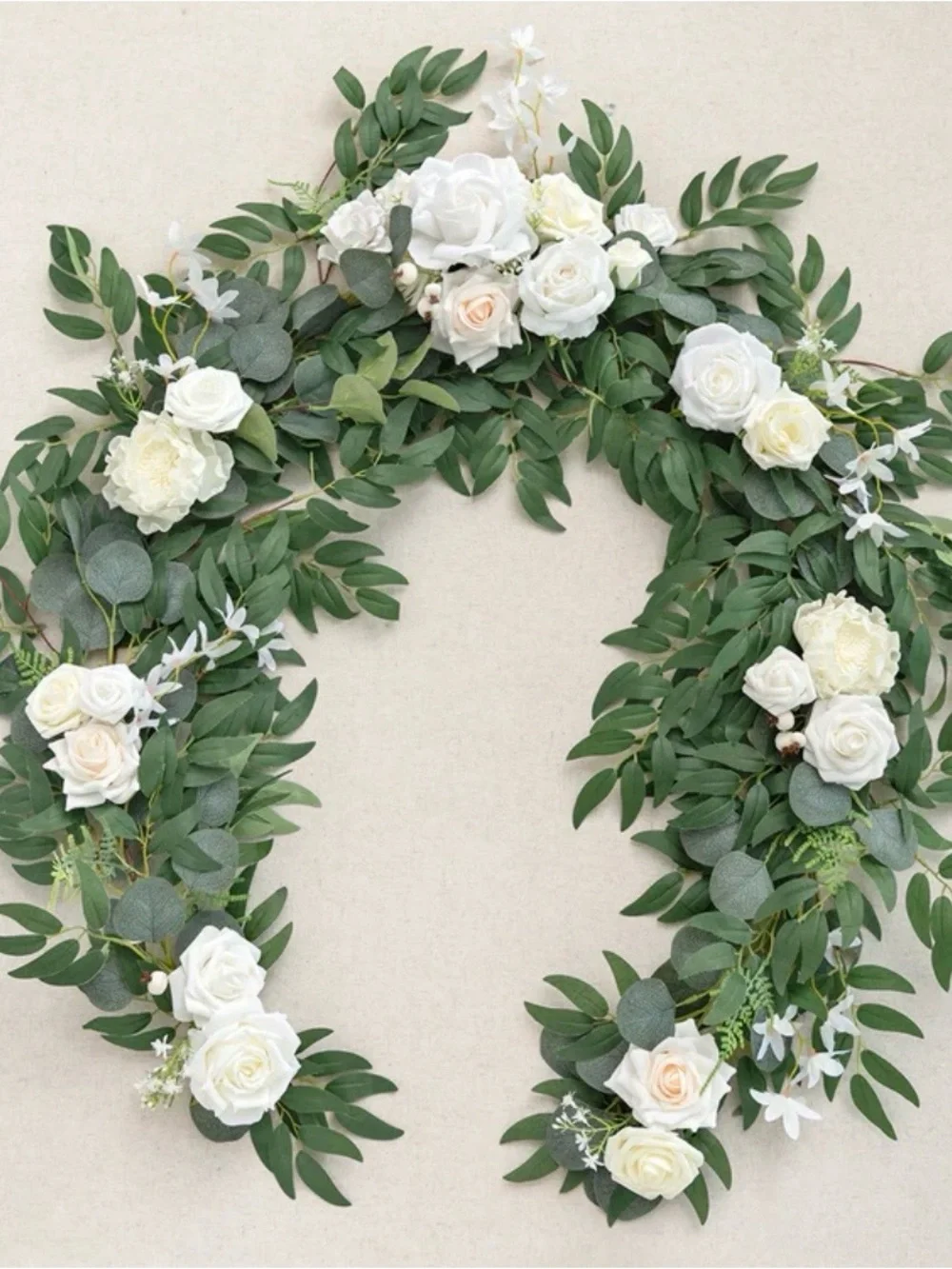 White Rose & Greenery Table Runner - Cascading Floral Garland